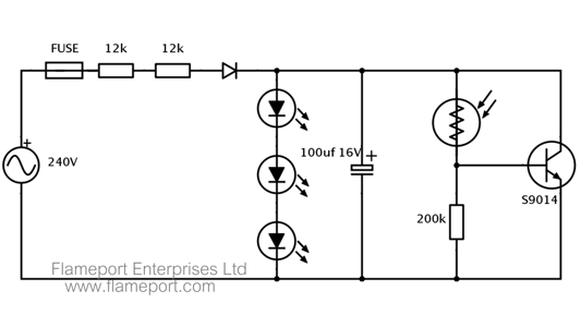 Circuit schematic for a 99p LED nightlight