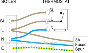 Mains voltage thermostat with 3 wire connection