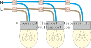 Three lamps connected to an electricity supply