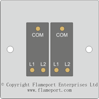 Two gang, two way switch, triangle terminal arrangement A