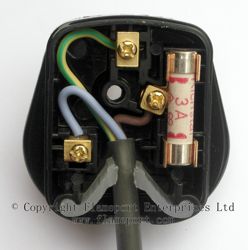 13A plug with 3A fuse, class 1 appliance, plastic flex grip
