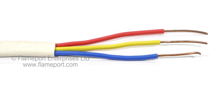 3 core lighting cable with red, yellow and blue cores, no earth