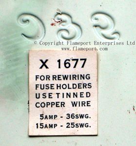 Lid label from old GEC 3-way metal fusebox