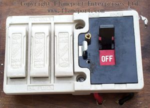 Interior view of an old ceramic MEM fusebox