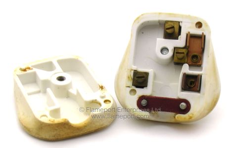 Inside a BG white plastic 13A 3 pin plug