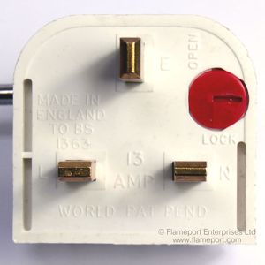 Pin side of a TL 13A plug showing moulded text