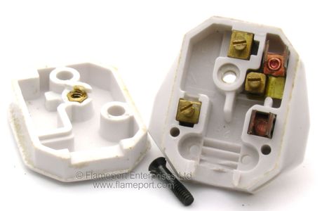 Inside a white plastic 13A plug