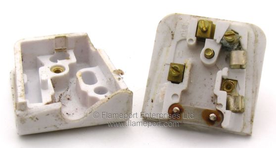 Inside a white plastic Ever Ready brand 13A plug