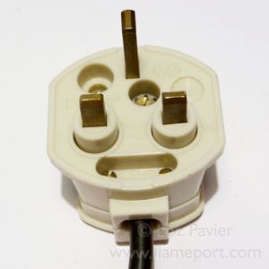 Bakelite MK 13A plug with spring loaded sleeves for live and neutral pins