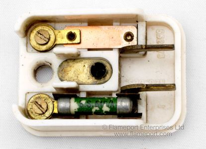 Interior view of Clang clock connector plug with fuse