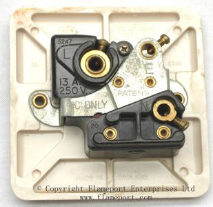 Old single switched MK socket outlet, back terminals