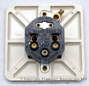Old single unswitched MK socket outlet, back terminals