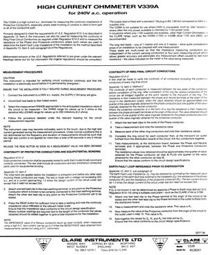 Clare V339A High Current Ohmmeter Instructions