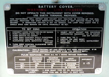 Rear instruction plate of the Allen West Spiketector