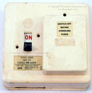White plastic Wylex fuse box with 2 fusesways