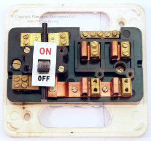 White plastic 2 way Wylex fuse box, interior view